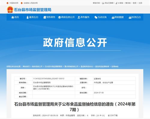 石臺縣市場監督管理局關于公布2024年第7期食品安全監督抽檢信息的通告
